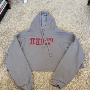 Gray Cropped Hoodie with Red IUP Logo